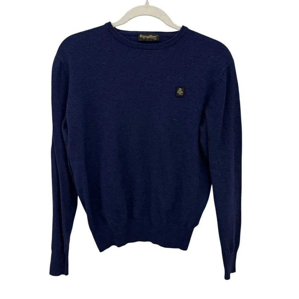 RefrigiWear Men’s Sweater Size Medium Silk Cashmere Navy Blue Crewneck New York